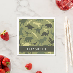 Dinosaur Pattern, Dinosaur Silhouette, Your Name Napkin