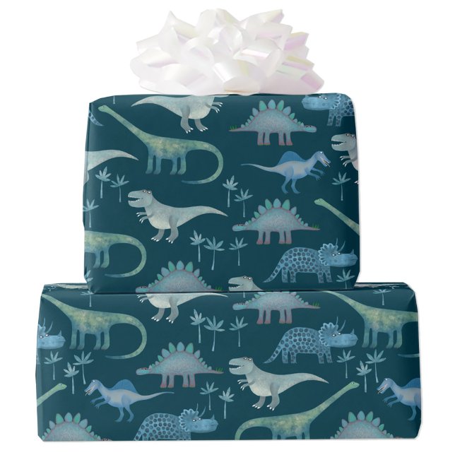 Dinosaur Pattern Green Wrapping Paper (Fun dinosaur gift wrapping paper roll)