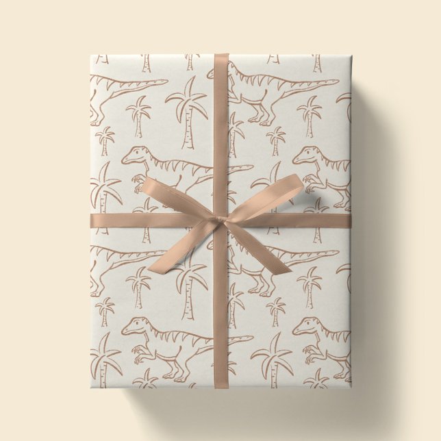 Dinosaur Pattern Modern Boy Dino Jungle Beige Wrapping Paper (Creator Uploaded)
