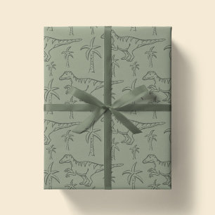 Dinosaur Pattern Modern Boy Dino Jungle Sage Green Wrapping Paper