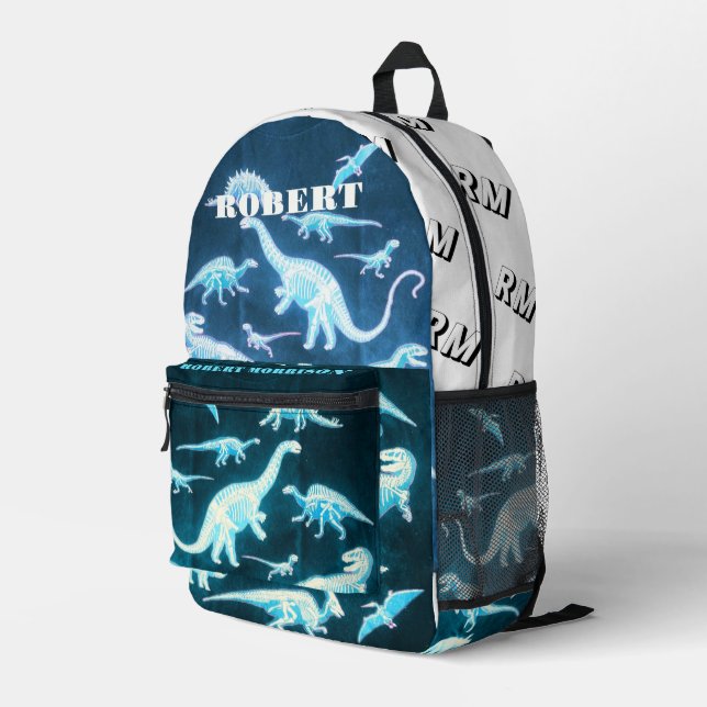Dinosaur Pattern Modern Skeleton T-Rex Printed Backpack (Back Corner Right)
