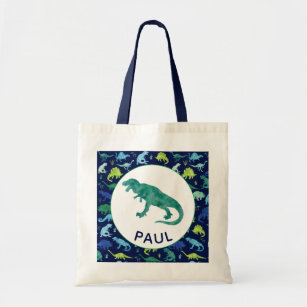 Dinosaur Pattern Personalised Kids T-Rex Tote Bag