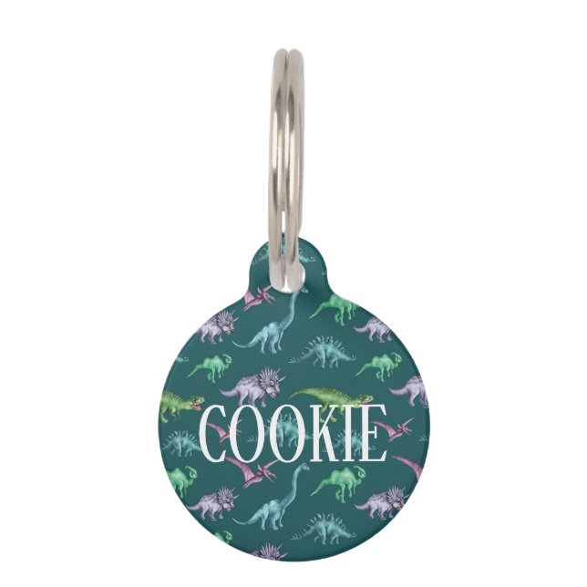 Dinosaur pattern pet tag (Front)