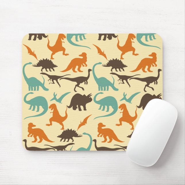 Dinosaur Pattern Silhouette Mouse Mat (With Mouse)