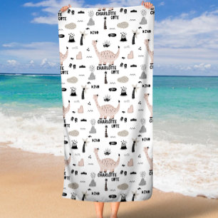 Dinosaur Pattern with Custom Name Beach Towel
