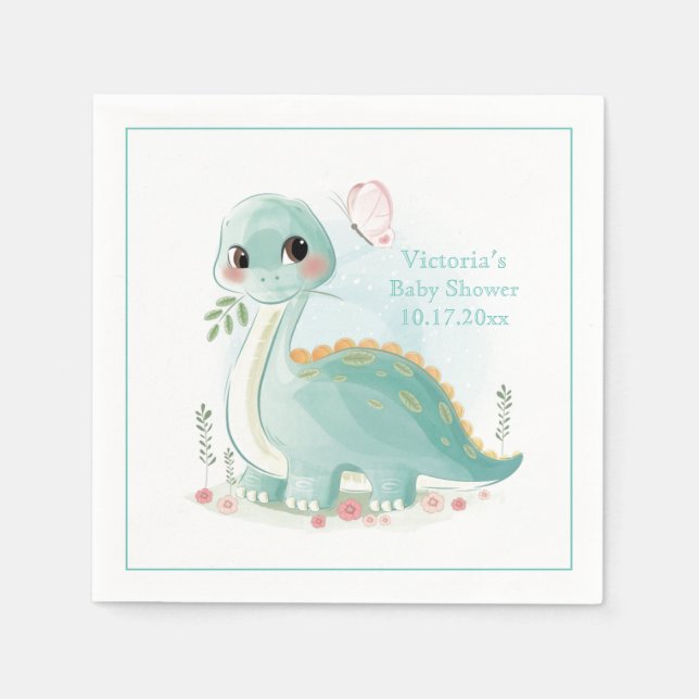 Dinosaur Personalised Baby Shower Napkin (Front)