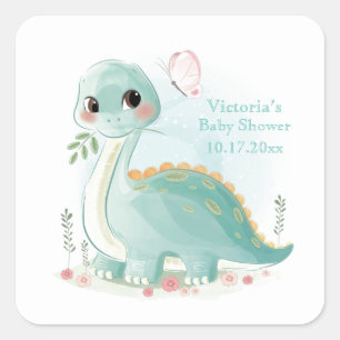 Dinosaur Personalised Baby Shower  Square Sticker
