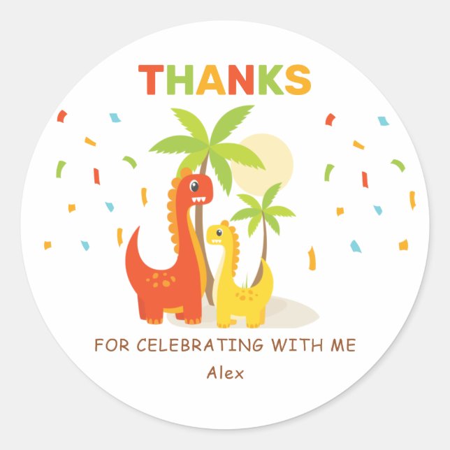 Dinosaur Personalised Birthday Thank You Sticker (Front)