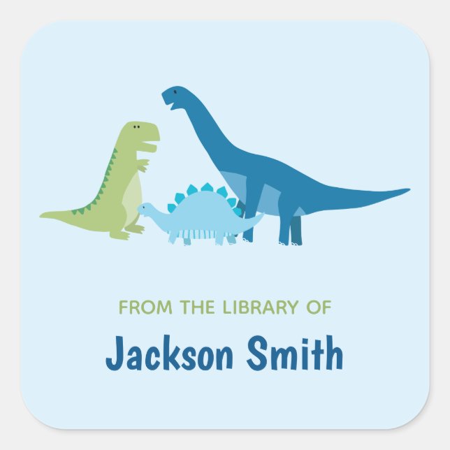 Dinosaur Personalised Bookplates Square Sticker (Front)