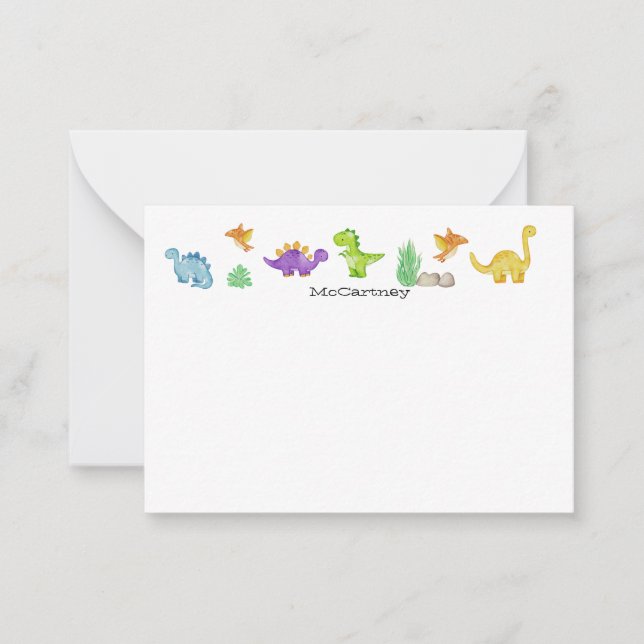 Dinosaur Personalised Flat Note Card  (Front)