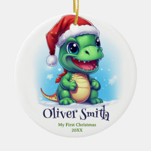 Dinosaur Personalised Name First Christmas Ceramic Tree Decoration