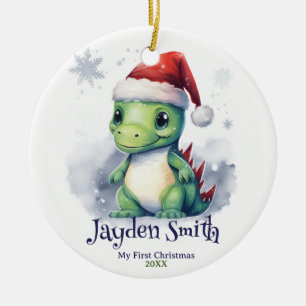 Dinosaur Personalised Name First Christmas Ceramic Tree Decoration