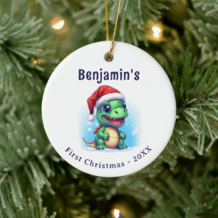 Dinosaur Personalised Name First Christmas Ceramic Tree Decoration