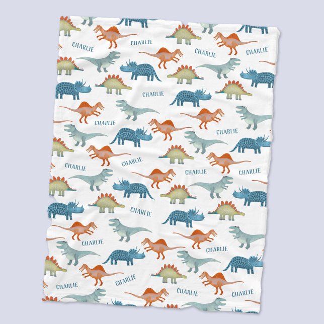 Dinosaur Personalised Name Fleece Blanket (Fun and unique personalized child's name dinosaur blanket for nursery or kid's room)