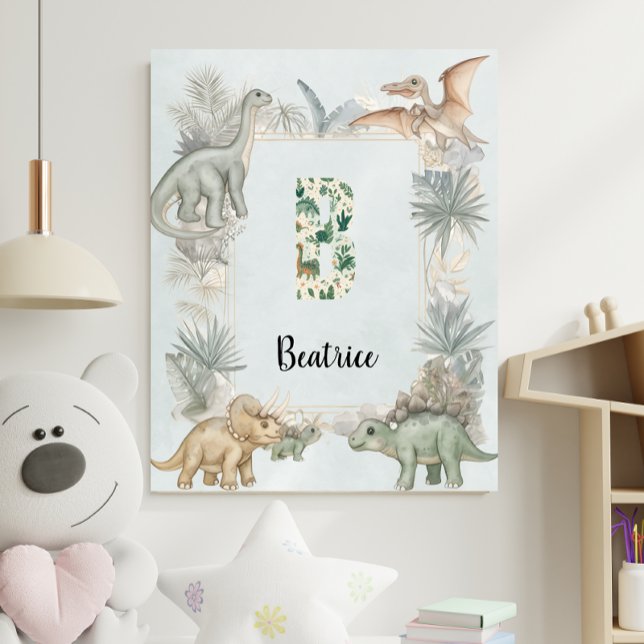 Dinosaur Personalised Name Monogram B Nursery Poster (Creator Uploaded)