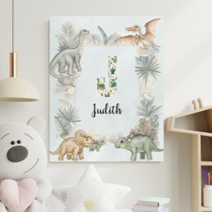 Dinosaur Personalised Name Monogram J Nursery Poster