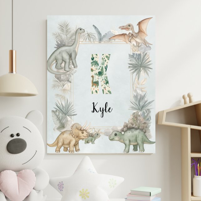 Dinosaur Personalised Name Monogram K Nursery Poster (Creator Uploaded)