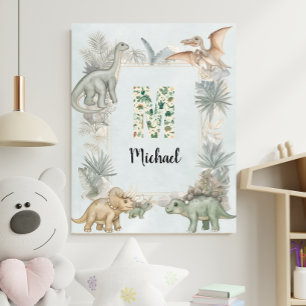 Dinosaur Personalised Name Monogram M Nursery Poster
