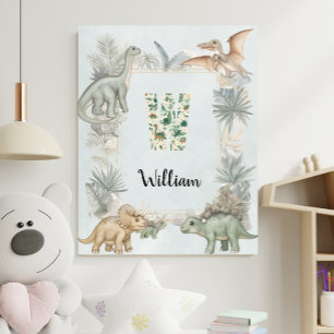 Dinosaur Personalised Name Monogram W Nursery Poster