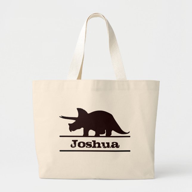 Dinosaur Personalised Name Triceratops Tote Bag (Front)