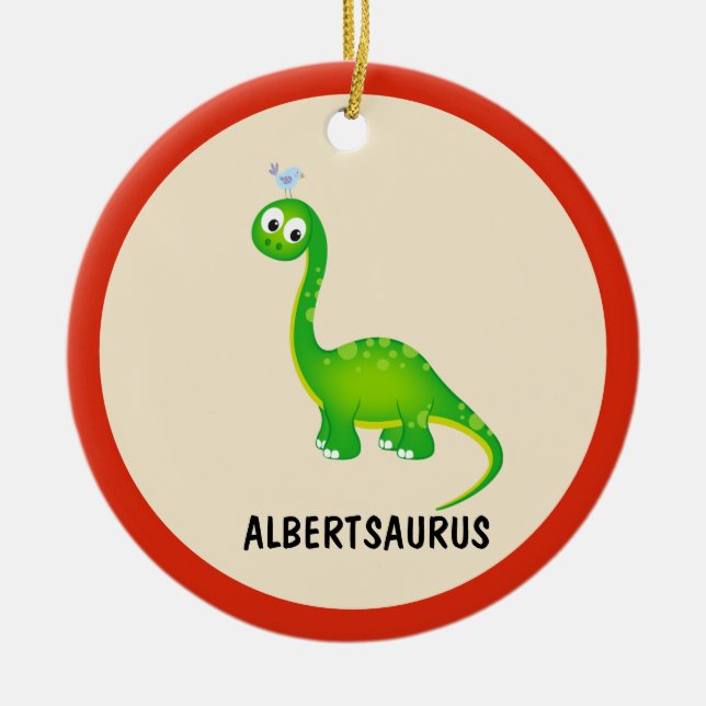 Dinosaur Personalised with Child's Name Ceramic Tree Decoration (Front)