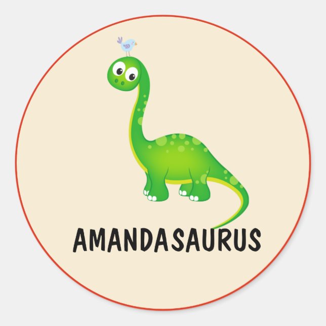 Dinosaur Personalised with Child's Name Classic Round Sticker (Front)