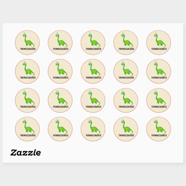 Dinosaur Personalised with Child's Name Classic Round Sticker (Sheet)