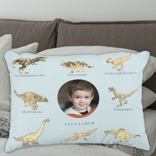 Dinosaur Personalized Boys Photo and Name Blue Decorative Cushion
