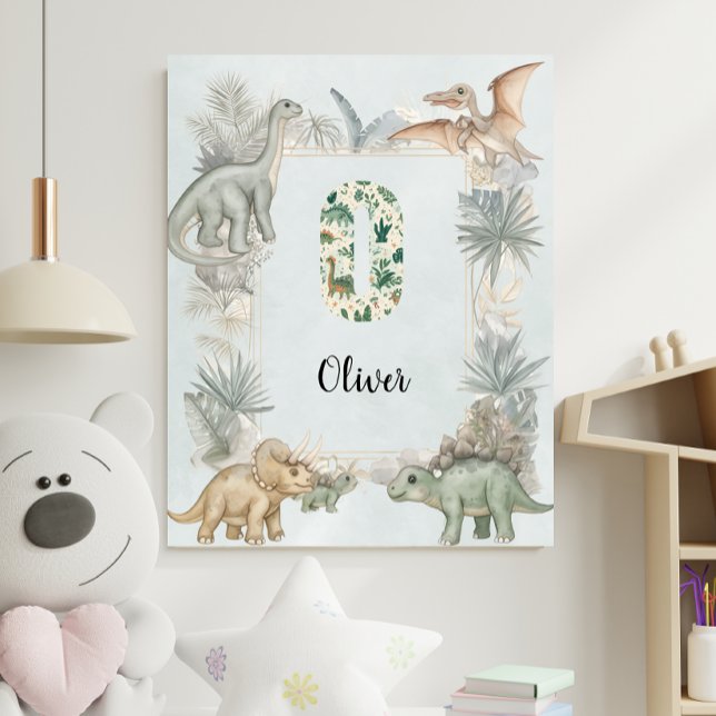 Dinosaur Personalized Name Monogram O Nursery Poster (Creator Uploaded)