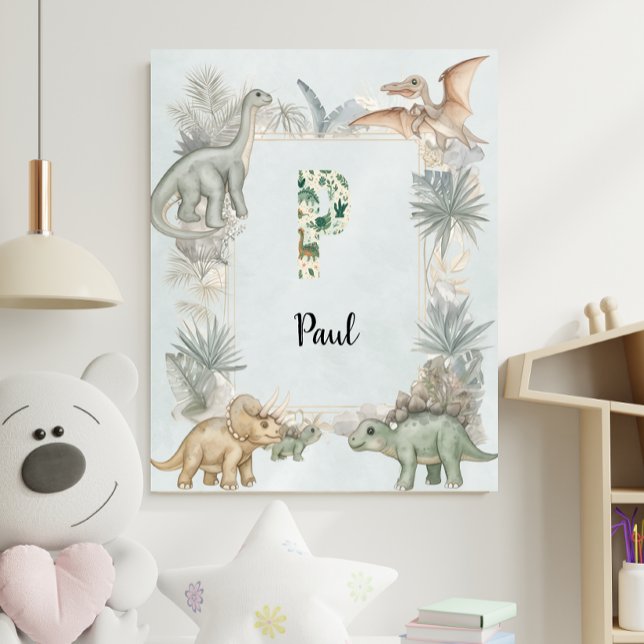 Dinosaur Personalized Name Monogram P Nursery Poster (Creator Uploaded)