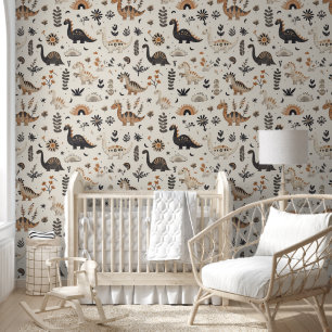 Dinosaur Pet Dino Baby Boy Neutral Brown Boho Wallpaper