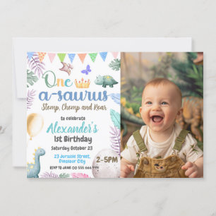 Dinosaur Photo 1st Birthday One-A-Saurus Party Invitation