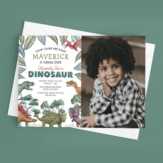 Dinosaur Photo Birthday Party Invitation (Creator Uploaded)