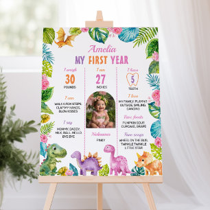Dinosaur Photo Girl 1st Birthday Milestone Sign