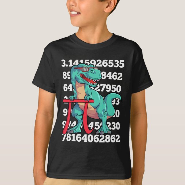 Dinosaur Pi Day T Rex Funny Math 3.14 Teacher Stud T-Shirt (Front)