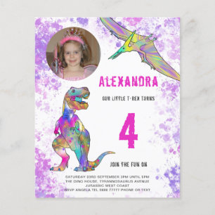 Dinosaur Pink Birthday Party Photo Budget Flyer