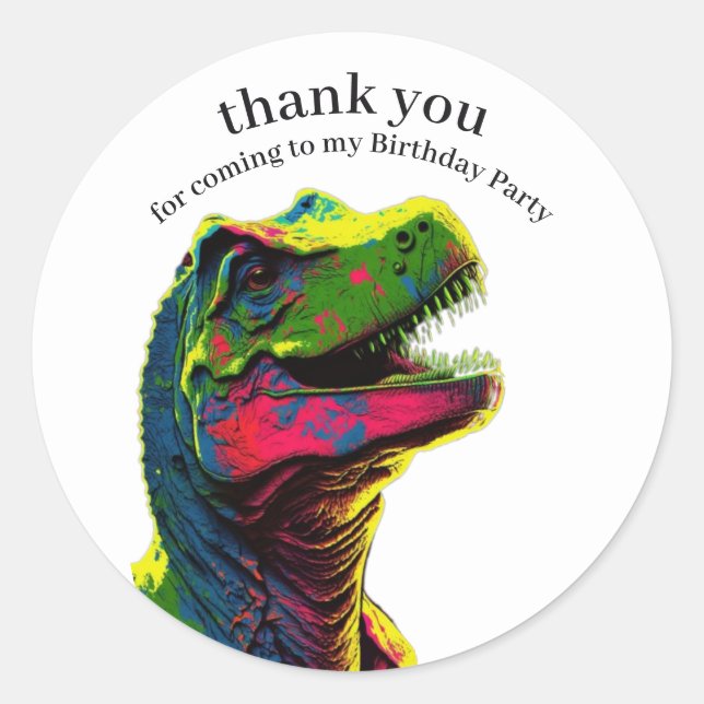 Dinosaur Pink Happy Birthday Thank You    Classic Round Sticker (Front)