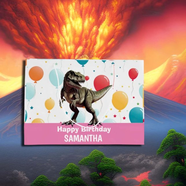 Dinosaur Pink Party Balloons  Large Gift Bag (Creator Uploaded)
