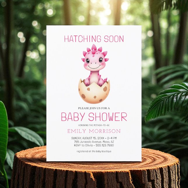 Dinosaur Pink Watercolor Hatching Soon Baby Shower Invitation (Creator Uploaded)