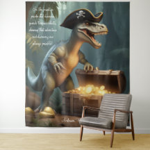 Dinosaur Pirate Hat Forest Personalised Tapestry