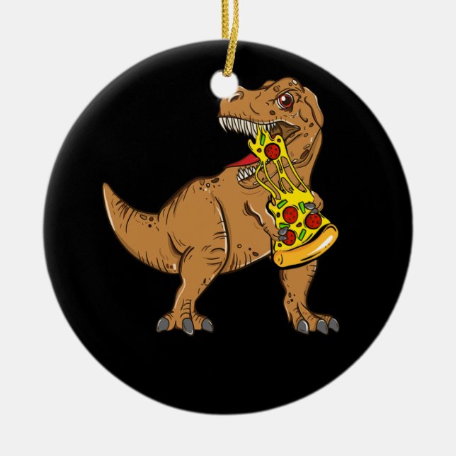 Dinosaur Pizza Slice Lover Ceramic Tree Decoration (Front)