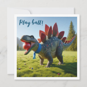 Dinosaur playing ball, stegosaurus birthday invite