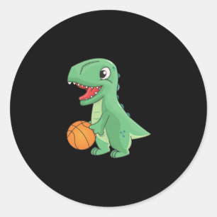 Dinosaur Playing Basketball Classic Round Sticker
