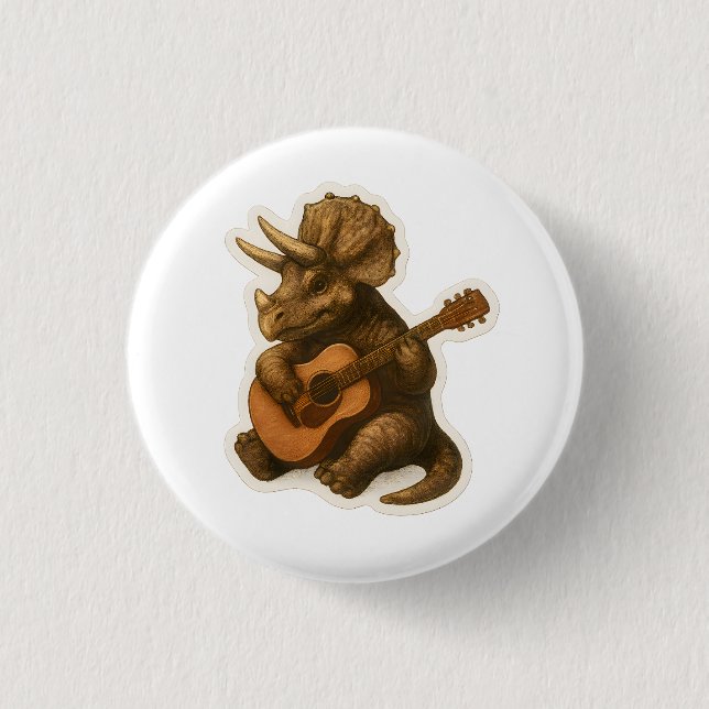 Dinosaur Playing Guitar 3 Cm Round Badge (Front)