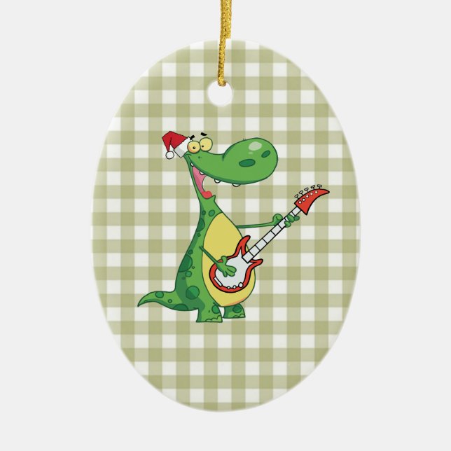 dinosaur playing guitar ceramic tree decoration (Front)