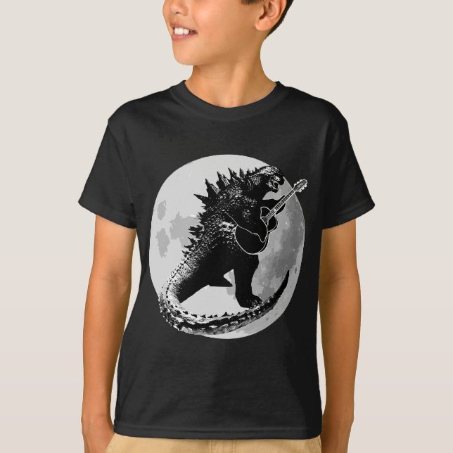 Dinosaur Playing Guitar Electric Acoustic Led Rock T-Shirt (Front)