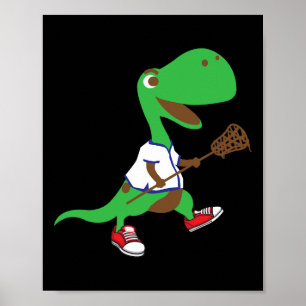 Dinosaur Playing Lacrosse Cool Dino Team Sport Gif Poster