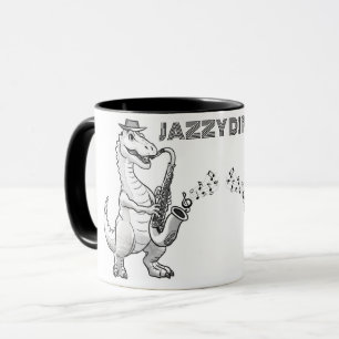 Dinosaur playing saxophone Mug