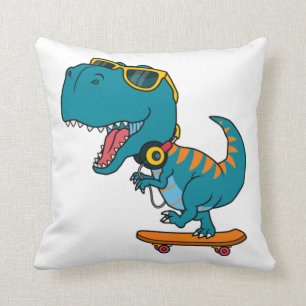 dinosaur playing skateboard cushion