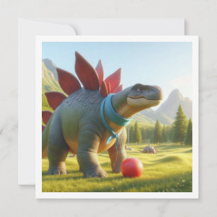 Dinosaur playing soccer, t-rex birthday invitation